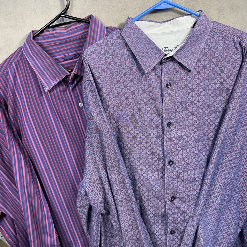 Tasso Elba Lot Button Down Mens 3XL Purple Pink Striped Medallion Bundle